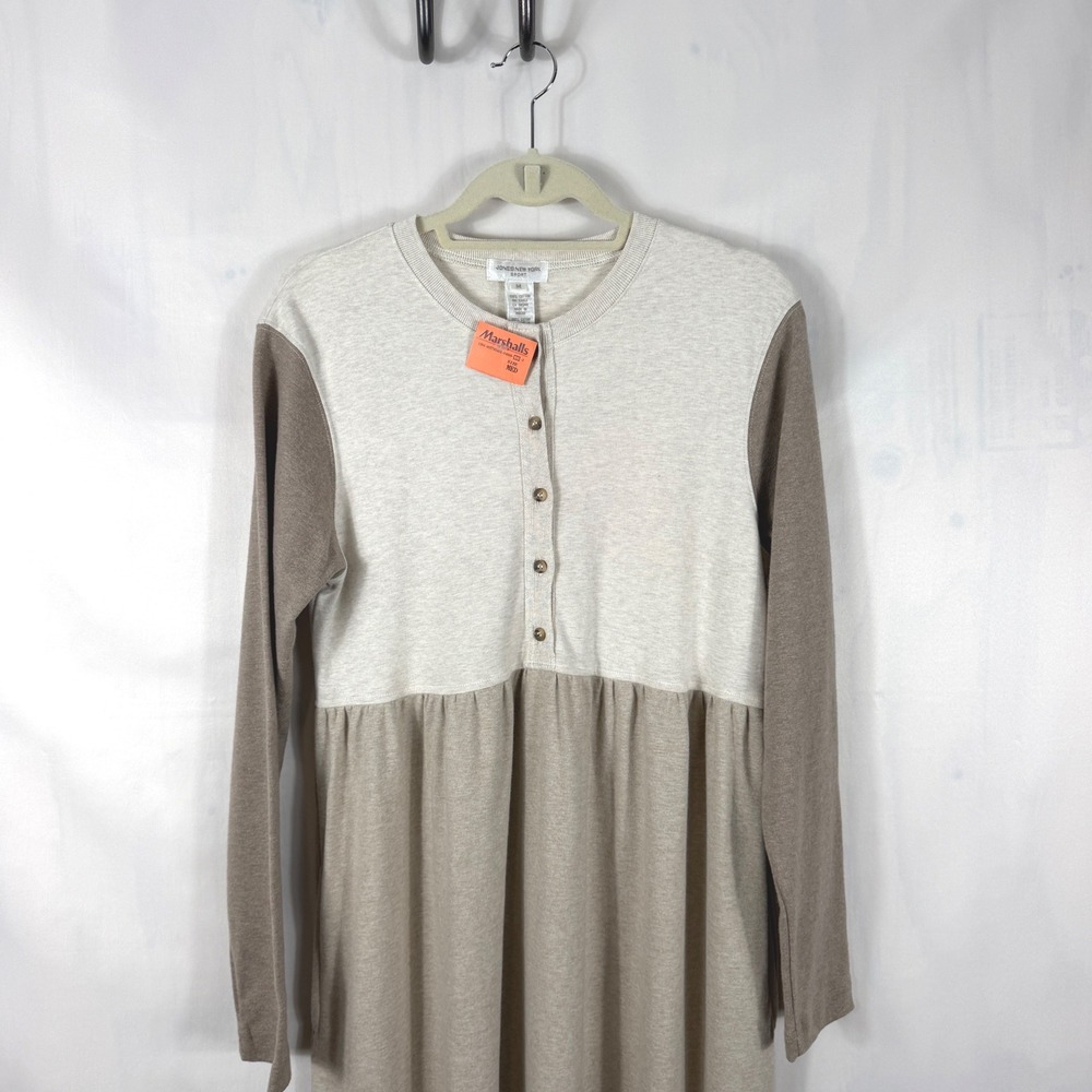 Jones New York‎ Sport Maxi Dress Womens Medium Cream /Tan Cotton Henley Casual